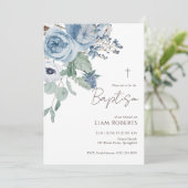 ブルーウォーターカラーフローラバプテスマ招待状 招待状 (スタンド正面)