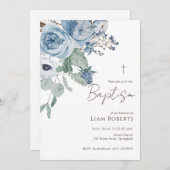 ブルーウォーターカラーフローラバプテスマ招待状 招待状 (正面/裏面)