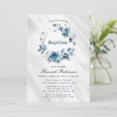 ブルーウォーターカラーフローラバプテスマ招待状 招待状 (スタンド正面)