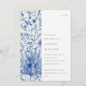 ブルーウォーターカラーフローラピーコックブライダルシャワー 招待状 (正面/裏面)