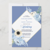 ブルーウォーターカラーフローラフレーム結婚式招待状 招待状 (正面)