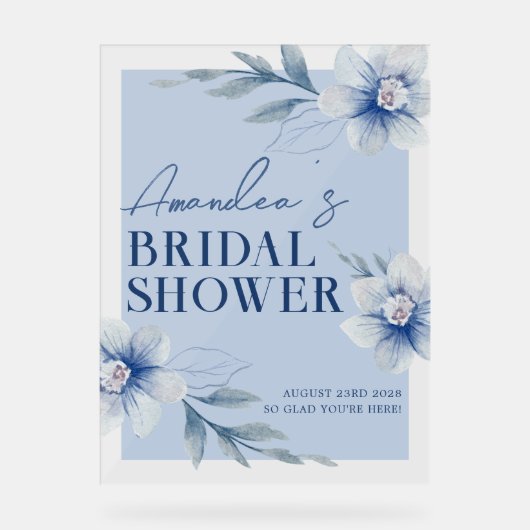 ブルーウォーターカラーフローラブライダルシャワーへようこそ アクリルサイン (正面)