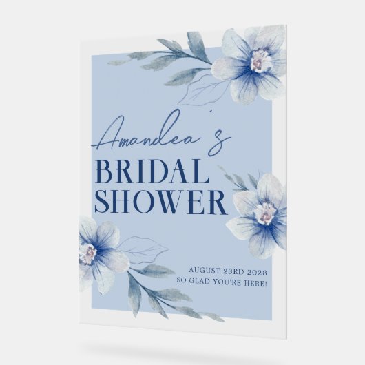 ブルーウォーターカラーフローラブライダルシャワーへようこそ アクリルサイン (傾斜)