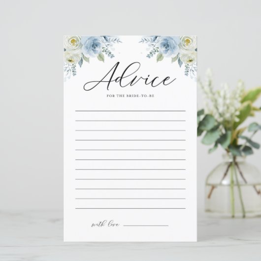 ブルーウォーターカラーフローラブライダルシャワーアドバイスカード (スタンド正面)