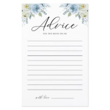 ブルーウォーターカラーフローラブライダルシャワーアドバイスカード