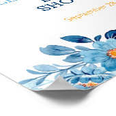 ブルーウォーターカラーフローラベビーシャワー歓迎サイン ポスター (角)