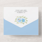 ブルーウォーターカラーフローラペンギン赤ちゃんシャワー オールインワン招待状 (裏面)