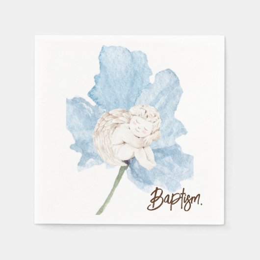 ブルーウォーターカラーフローラホワイトチャイルドエンジェルバプテスマ スタンダードカクテルナプキン (正面)