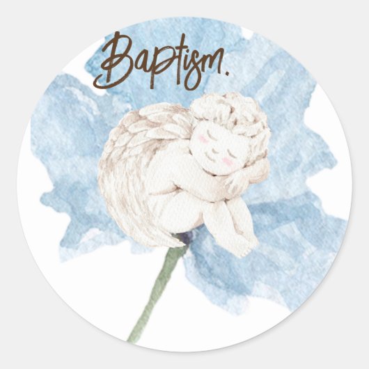 ブルーウォーターカラーフローラホワイトチャイルドエンジェルバプテスマ ラウンドシール (正面)