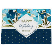 ブルーウォーターカラーフローラボホハンド絵を描 ラージペーパーバッグ (正面)