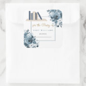 ブルーウォーターカラーフローラボーイベビーシャワー蔵書票 スクエアシール (バッグ)