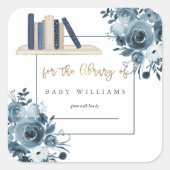ブルーウォーターカラーフローラボーイベビーシャワー蔵書票 スクエアシール (正面)