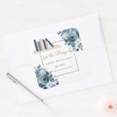 ブルーウォーターカラーフローラボーイベビーシャワー蔵書票 スクエアシール (封筒)