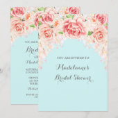 ブルーウォーターカラーフローララベンダーブライダルシャワー 招待状 (正面/裏面)