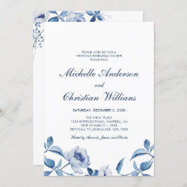 ブルーウォーターカラーフローラリハーサルディナー招待状 招待状