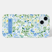 ブルーウォーターカラーフローラルモノグラム Case-Mate iPhoneケース (裏面 (横))