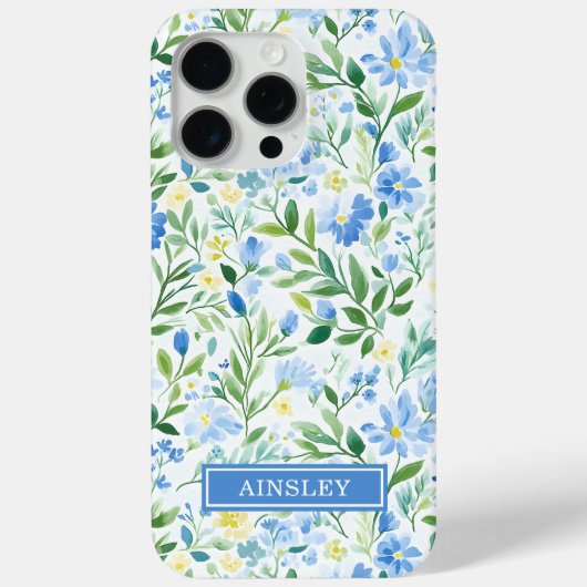 ブルーウォーターカラーフローラルモノグラム Case-Mate iPhoneケース (裏面)
