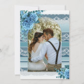 ブルーウォーターカラーフローラレース写真記念日 招待状 (裏面)