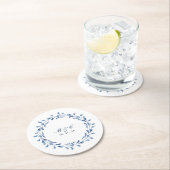 ブルーウォーターカラーフローラ名前をカスタムするコースター ラウンドペーパーコースター (インサイチュ)