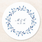 ブルーウォーターカラーフローラ名前をカスタムするコースター ラウンドペーパーコースター (正面)