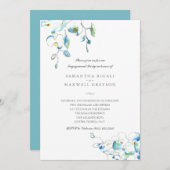 ブルーウォーターカラーフローラ婚約パーティ招待状 招待状 (正面/裏面)