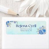 ブルーウォーターカラーフローラ差出人住所ラベル ラベル (インサイチュ)