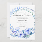 ブルーウォーターカラーフローラ素朴結婚式招待状 招待状 (正面)