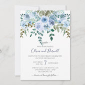 ブルーウォーターカラーフローラ結婚ブーケI Ltブルー 招待状 (正面)