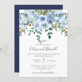ブルーウォーターカラーフローラ結婚ブーケI Ltブルー 招待状