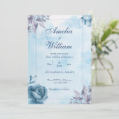 ブルーウォーターカラーフローラ結婚式招待状 招待状 (スタンド正面)