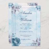 ブルーウォーターカラーフローラ結婚式招待状 招待状 (正面/裏面)