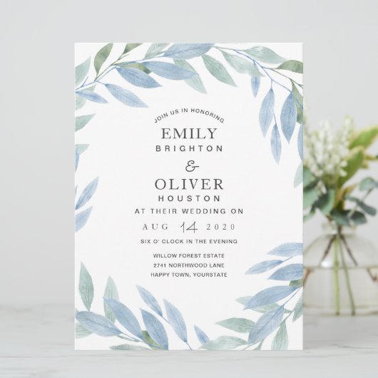 ブルーウォーターカラーフローラ結婚式招待状 招待状 (スタンド正面)