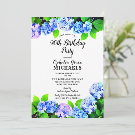 ブルーウォーターカラーフローラ誕生日パーティー 招待状 (スタンド正面)