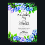 ブルーウォーターカラーフローラ誕生日パーティー 招待状<br><div class="desc">Birthday Party招待デザインは、白の青と緑の色合いの水色あじさいフローラブーケデザインの型枠で豊かな色を特色にする。オリジナルデザイン別休日ハートデザイン(all rights reserved)</div>