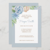 ブルーウォーターカラーフローラ誕生日パーティー 招待状 (正面/裏面)