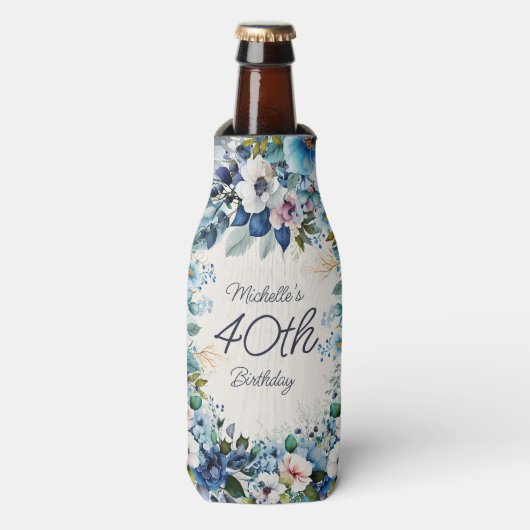 ブルーウォーターカラーフローラ40th誕生日パーティー ボトルクーラー (ボトル正面)