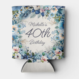 ブルーウォーターカラーフローラ40th誕生日パーティー 缶クーラー