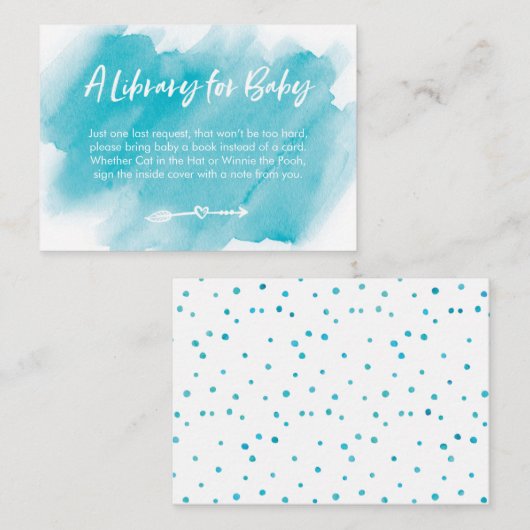 ブルーウォーターカラーブックリクエスト赤ちゃんシャワーカード エンクロージャーカード (正面/裏面)