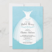 ブルーウォーターカラーブライドガウンブライダルシャワー 招待状 (正面)