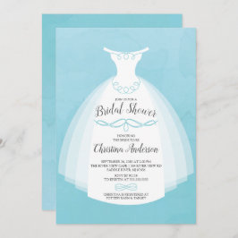 ブルーウォーターカラーブライドガウンブライダルシャワー 招待状