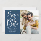 ブルーウォーターカラーブラシ書道写真 セーブザデート (正面)