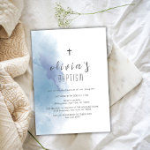 ブルーウォーターカラーブラッククロス《キリスト教》洗礼式や命名式バプテスマ 招待状