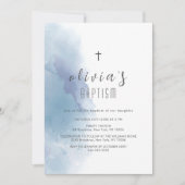 ブルーウォーターカラーブラッククロス《キリスト教》洗礼式や命名式バプテスマ 招待状 (正面)