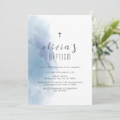 ブルーウォーターカラーブラッククロス《キリスト教》洗礼式や命名式バプテスマ 招待状 (スタンド正面)