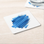 ブルーウォーターカラーブラッシュストロークコースター🖌️ スクエアペーパーコースター (アングル)