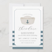 ブルーウォーターカラーブルーマリンハットファースト誕生日 招待状 (正面)