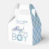 ブルーウォーターカラープレイドベビーシャワー紙カップ フェイバーボックス (正面サイド)