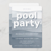 ブルーウォーターカラープールパーティー誕生日招待状 招待状 (正面/裏面)
