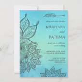 ブルーウォーターカラーヘンナイスラム結婚ズ 招待状 (正面)