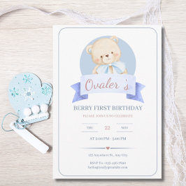 ブルーウォーターカラーベア1歳の誕生日パーティー 招待状